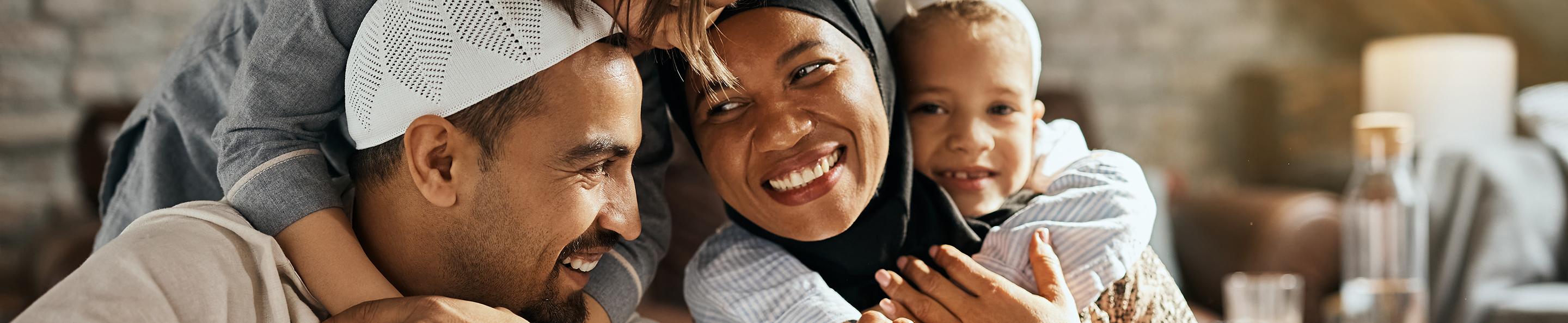 happy family on couch